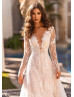 Long Sleeves Beaded Ivory Lace Tulle Luxurious Wedding Dress